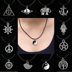 Choker Pendant Women Charm Black Leather Cord Necklace Pentagram