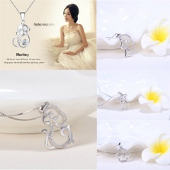Fashion Women Necklace Animal Monkey Cute Crystal Pendant Choker Chain Jewellery Mother