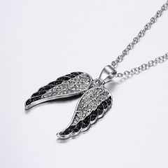 HOT Black White Angel Wing Pendant Necklace Crystal Charm Women Jewelry Gift Wing
