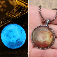 Fashion Round Printing Glow Pendant Necklace Chain Charm Jewelry Gifts Yellow