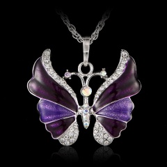 Crystal Butterfly Animal Pendant Necklace Sweater Chain Women Gift For Family Purple