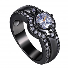 White Zircon Princess Black Gold Ring Women Wedding Ring Jewelry 7