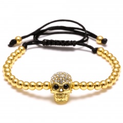 Skull Beads Handmade Adjustable Bracelets Gold