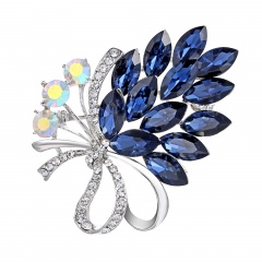 Fashion Blue Crystal Rhinestone Brooches Silver Glass Brooch Pins New Design Wedding Party Dress Jewelry Accessories Flower