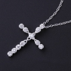Fashion Charm Women Crystal Sapphire Cross Choker Pendant Necklace Chain Jewelry Crystal