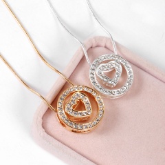 Women's Fashion Crystal Rhinestone Hollow Heart Pendant Necklace Gold
