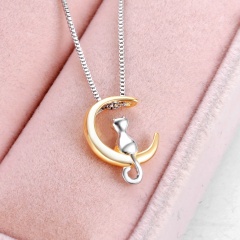Fashion Cat Moon  Necklace Charm Pet Animal Pendant Womens Jewellery Hot Gold