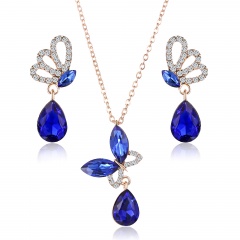 Blue fashion necklace earrings crystal jewelry set wholesale blue