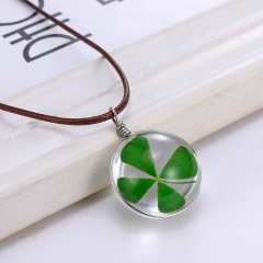 Fashion Real Dried Flower Four-leaf clover Pendant Necklace Glass Charm Jewelry Green
