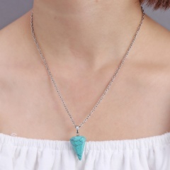 Fashion Natural Crystal Diamond Pendant Short Necklace / Hexagonal Taper Blue