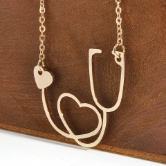 Fashion Gold Pendant I LOVE YOU Nurse Stethoscope Necklace Charm Chain Jewelry Gold