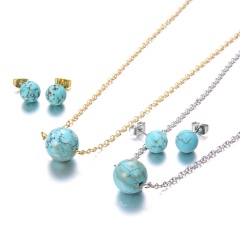 Fashion Turquoise Necklace Earring Jewelry Set Wholesale Gold