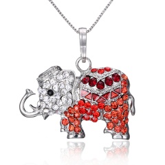 Fashion Silver Plated Crystal Elephant Pendant Necklace Alloy Jewelry Red