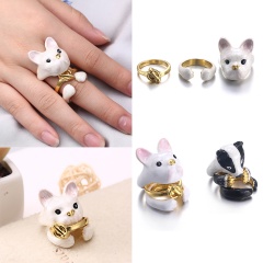 Size 7 3Pcs/set Women Fashion Gold Plated Animal Dog Rabbit Cat Open Midi Rings Jewelry Dog #1