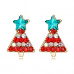 Fashion Crystal Women Lady Xmas Christmas Tree Ear Stud Earrings Jewelry Holiday Christmas Tree