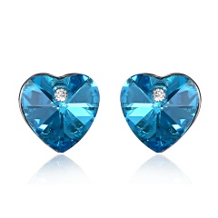 Peach Heart Crystal Rhinestone Stud Earrings Light blue