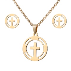 Gold Stainless Steel Necklace Set Cross