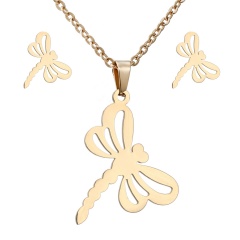 Gold Stainless Steel Necklace Set Dragonfly