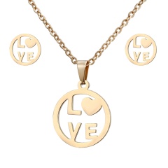 Gold Stainless Steel Necklace Earring Set Love