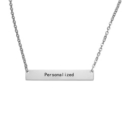 Stainless Steel Silver Personalized Name Bar Necklace Custom Engraved Jewelry Gifts Silver