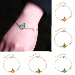 3 Color Crystal Butterfly and Flower Charm Bracelet Romantic Butterfly Design Golden Plated Wedding Bracelet Girl's Accessory Green