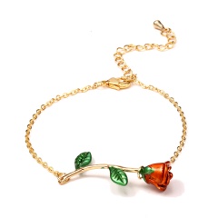 Rinhoo 1PC Colorful Painting Oil Rose Flower Pendant Link Chain Bracelet For Women's Fashion Jewelry Gift Orange