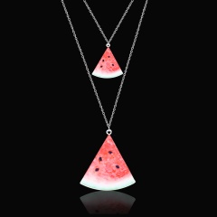 Cute Fruit Watermelon Orange Double-layered Pendant Necklace Jewelry Gift Watermelon