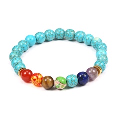 7 mm Gemstone Chakras Beads Elastic Bracelet Turquoise