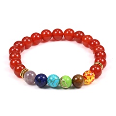7 mm Gemstone Chakras Beads Elastic Bracelet Red agate