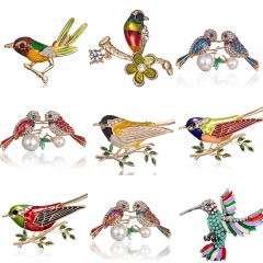 Rhinestone Colorful Enamel Oriole Bird Branch Brooch Pins Men Women's Alloy Bird Brooches For Suits Dress Banquet Brooch Gift bird1
