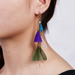 Feather Geometry Tassel Earrings for Women Style-1