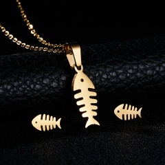 Women Heart Flower Feather Butterfly Necklace Pendant Earrings Jewelry Set fish bones