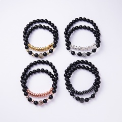 Rinhoo 2pc/sets Natural Stone Bracelet Beads Bangles Micro Pave CZ 6mm Disco Ball Charms Beaded Bracelets For Women Men Jewelry Bracelet 2