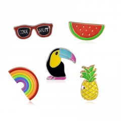 Pineapple Toucan rainbow Lips Juice Flamingos Sunglass Watermelon Hat Guitar Brooch Denim Jacket Pin Badge Fashion Jewelry cute1