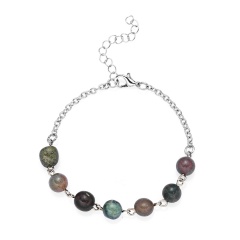 9mm Gemstone Beads Bracelet 19+5 cm Silver