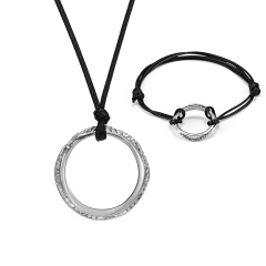 Men Punk Round Circle Black Necklace Bracelet Bangle Jewelry Set Party Holiday Circle