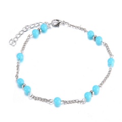 Fashion Blue Beads with Silver Chain Handmade Anklets Jewelry Blue