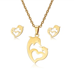 Gold Stainless Steel Necklace Set Dolphin