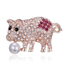 Gold Crystal Imitation Pearl Pig Rabbit Cat Brooch for Women Jewelry Rhinestone Animal Brooches Pin Collar Corsage Pet Badges Gift Pig 1