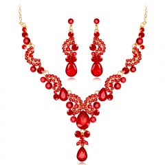 Vogue Prom Wedding Bridal Party Jewelry Set Crystal Rhinestone Necklace Earrings Red
