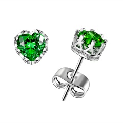 2021 New Heart Shaped Zircon Crown Stud Earrings Fashion Jewelry Green