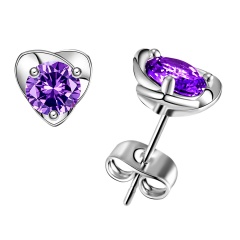 Heart-Shaped Round Zircon Earrings Jewelry For Women purple