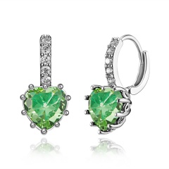 Fashion Heart Shaped Zircon Crystal Earrings Light Green