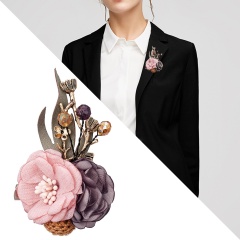 Fashion Korean Cloth Art Fabric Flower Brooch Shirt Collar Vintage Pins and Brooches for Women Dress Shirt Collar Accessories Pink