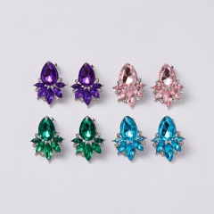 Classical Crystal Flower Earrings Waterdrop Earrings Wedding Party Women Jewelry green