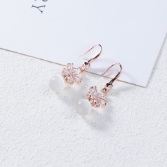 Trendy Opal Crystal Flower Dangle Earrings for Women Jewelry Gift white