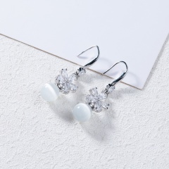 Trendy Opal Crystal Flower Dangle Earrings for Women Jewelry Gift white