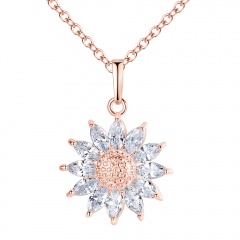 Elegant 925 Silver Zircon Flower Necklace Pendant Charm Chian Women Jewellery Rose Gold