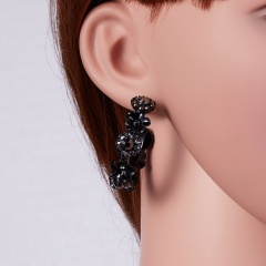 Cute Crystal Flower Dangle Earrings Charms Alloy Earrings for Women Party Jewelry Black