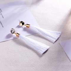 Round Crystal Tassel Stud Earrings White